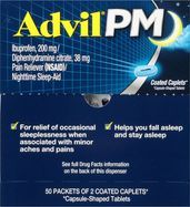 Advil PM 200 Mg Ibuprofen Pain Reliever Coated Capsules - 50 x 2 Coated Caplet Packets