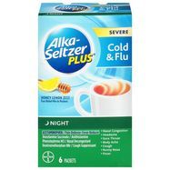 Alka Seltzer Plus Severe Cold + Flu, Night, Fast Relief Mix-In Packets, Honey Lemon - 6 Packets