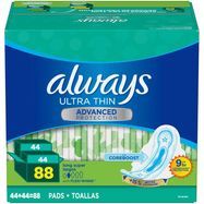 Always Always Ultra Thin Advanced Protection Long Super Pads With Flexi-Wings - 88 Count