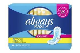 Always Maxi Daytime Pads with Wings, Size 1, Regular, 28 Count