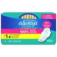 Always Pads, Ultra Thin, Flexi-Wings, Regular, Size 1 - 22 Pads