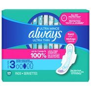 Always Ultra Thin Daytime Pads with Wings, Size 3, Extra Long Super, Unscented, 17 Count - 17 Pads
