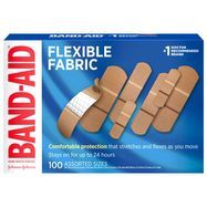 Band Aid Bandages, Adhesive, Flexible Fabric, Assorted Sizes - 100 Bandages