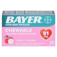 Bayer Aspirin, Low Dose, 81 mg, Chewable Tablets, Cherry Flavored - 36 Tablets