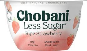 Chobani Yogurt, Greek, Less Sugar, Reduced Fat, Ripe Strawberry - 5.3 Ounces