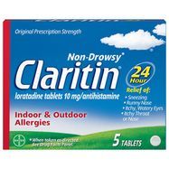 Claritin Indoor & Outdoor Allergies, 24 Hour, Original Prescription Strength, 10 mg, Tablets - 5 Tablets