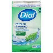 Dial Bar Soap, Deodorant, Antibacterial, Mountain Fresh Scent, Refresh & Renew - 8 x 4 Ounces