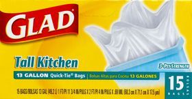 Glad Quick-Tie Tall Kitchen Bags, 13 Gallon - 15 Bags