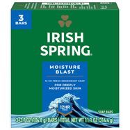 Irish Spring Soap, Deodorant, Moisture Blast, with HydroBeads, Bath Size - 3 x 3.7 Ounces