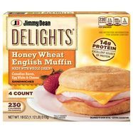 Jimmy Dean Delights Sandwiches, Honey Wheat English Muffin, Canadian Bacon, Egg White & Cheese - 4 Sandwiches