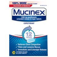 Mucinex Expectorant, 12 Hour, Maximum Strength, 1200 mg, Extended-Release Bi-Layer Tablets - 28 Tablets