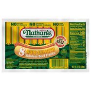Nathans Famous Franks, Beef, Skinless, Bun Lengh - 8 Franks