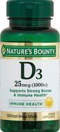 Natures Bounty Vitamin D3, 25 mcg (1000 IU), Rapid Release Softgels - 120 Softgels