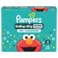 Pampers Baby Dry Diapers, Size 4 (22-37 lb), Sesame Street - 28 Diapers
