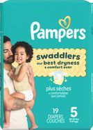 Pampers Swaddlers Diapers, Size 5 (27+ lb), Blankie Soft Heart Quilts, Jumbo Pack - 19 Diapers