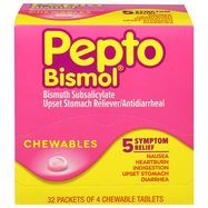 Pepto Bismol Upset Stomach Reliever/Antidiarrheal, Chewable Tablets - 32 x 4 Tablet Pack