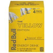 Red Bull Energy Drink, The Yellow Edition, Tropical, 4 Pack - 4 x 8.4 Fluid Ounces