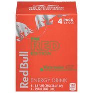 Red Bull Energy Drink, Watermelon, The Red Edition, 4 Pack - 4 x 8.4 Fluid Ounces