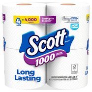 Scott Bathroom Tissue, Unscented, One-Ply, 1000 Sheets - 4 Rolls