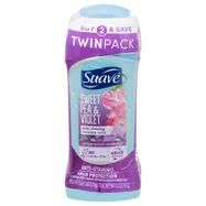 Suave 24 Hour Protection Anti-Perspirant/Deodorant, Invisible Solid, Sweet Pea and Violet, Twin Pack - 2 x 2.6 Ounces