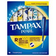 Tampax Pearl Tampons, Regular Absorbency, Unscented - 18 Tampons