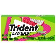 Trident Layers Gum, Sugar Free, Watermelon + Tropical Fruit - 14 Sticks