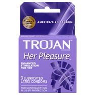 Trojan Her Pleasure Condoms, Latex, Premium Lubricant, Sensations - 3 Condoms