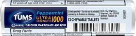 Tums Antacid, with Calcium, Ultra Strength 1000, Chewable Tablets, Peppermint - 12 Tablets