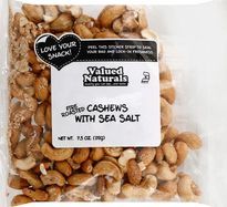 Valued Naturals Cashews, Fire Roasted, with Sea Salt - 7.5 Ounces